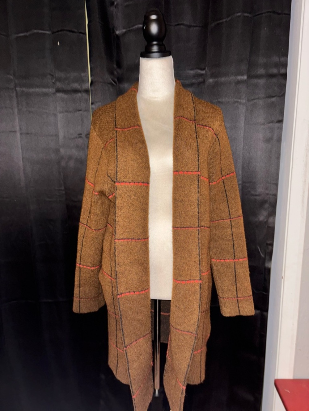 Time and Tru Brown and Black Textured Plaid Cardigan